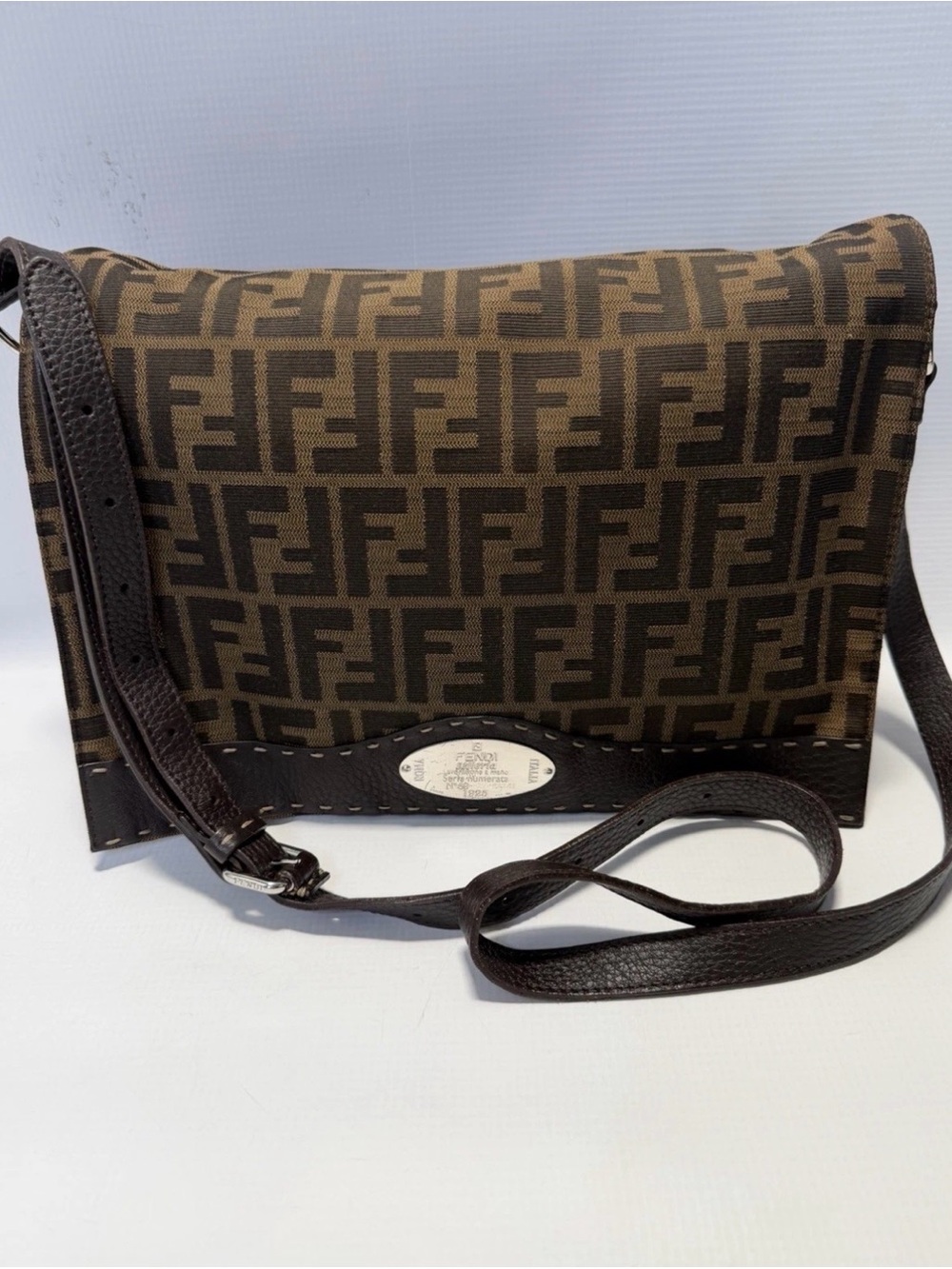 Fendi Brown Zucca Logo Messenger Bag